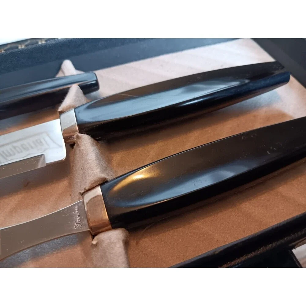 Vintage 1950 MCM Imperial Stainless 6 Carving Steak Knives & Meat Fork Set of 9